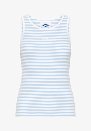 Šviesiai mėlynos ir baltos vertikalių juostų marškinėliai be rankovių. Pagaminti iš tamprių audinių su baltu gilesniu apykaklės kraštu. Krūtinėje yra baltas "BALL" logotipas.