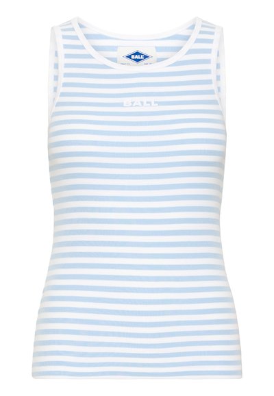 Helesinine ja valgete vertikaalsete triipudega tank top. Valmistatud venivast kangast, millel on valge ribaga krae. Rinnal on valge "BALL" logo.