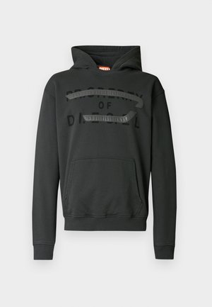 Mustast puuvillasegust dressipluusist kapuutsiga, ees tasku, nööriga kapuuts ja mati musta logoga disain rinnal.