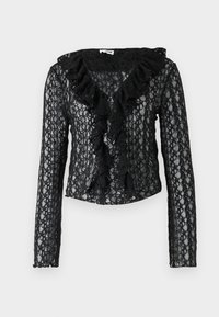 NMFRANCIE V NECK RUFFLE - Pikkade varrukatega topp - black