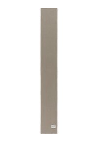Rectangular, taupe woven rug with a textured surface. Features a small label at the bottom. Suitable for indoor use.