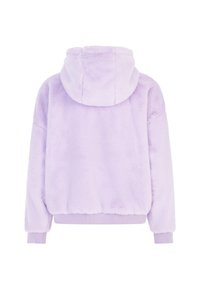 Laventeli karvainen huppari, jossa on huppu, ribatut hihansuut ja helma. Pehmeä rakenne, rento istuvuus ja minimalistinen muotoilu ilman näkyviä kiinnityksiä.