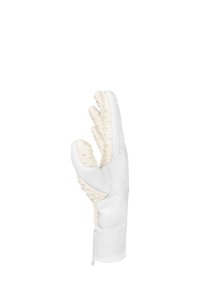 Gant de gardien en latex blanc avec grip texturé. Comprend cinq doigts, des articulations renforcées et un poignet ajusté pour un port sécurisé.