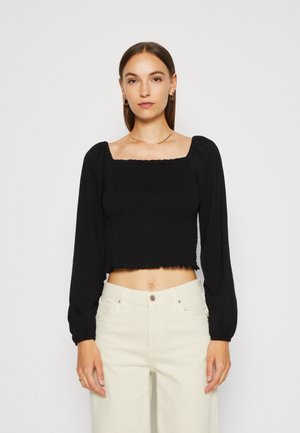 GAP SMOCKED CROP - Majica z dolgimi rokavi - black