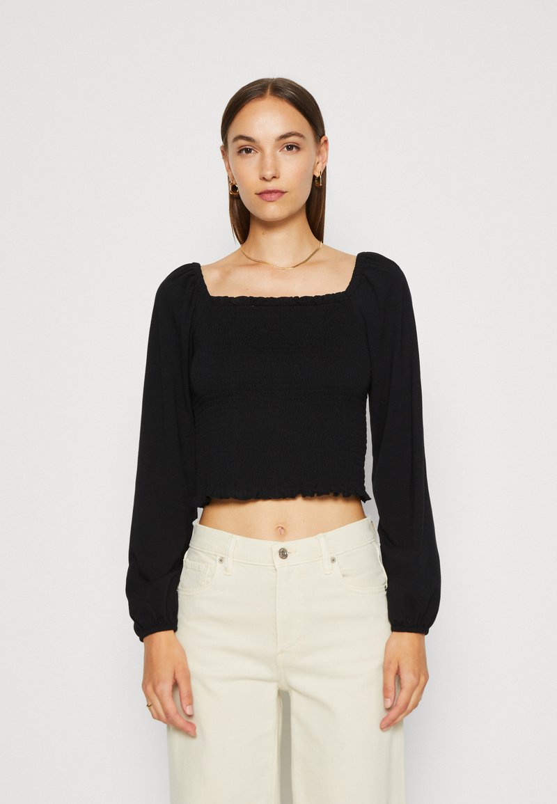 GAP SMOCKED CROP - Μπλούζα με μακριά μανίκια - black