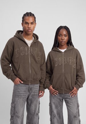 YOURTURN by Zalando, CROP HOODIE ZIPTHROUGH UNISEX - Суитшърт с цип - washed brown