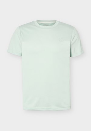 Light mint green short-sleeve crew neck T-shirt with subtle embossed Fila logo on the left chest.