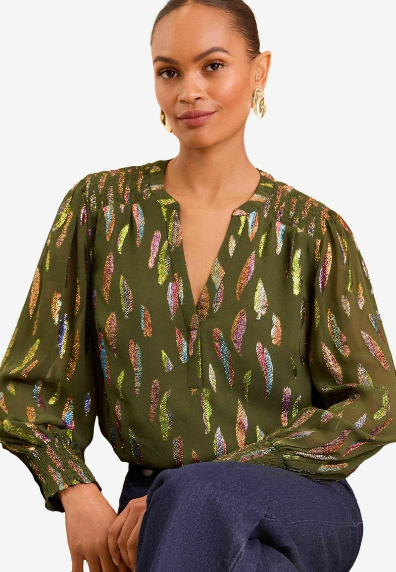Love & Roses V NECK LONG SLEEVE OVER THE HEAD - REGULAR FIT - Camicetta - khaki green metallic