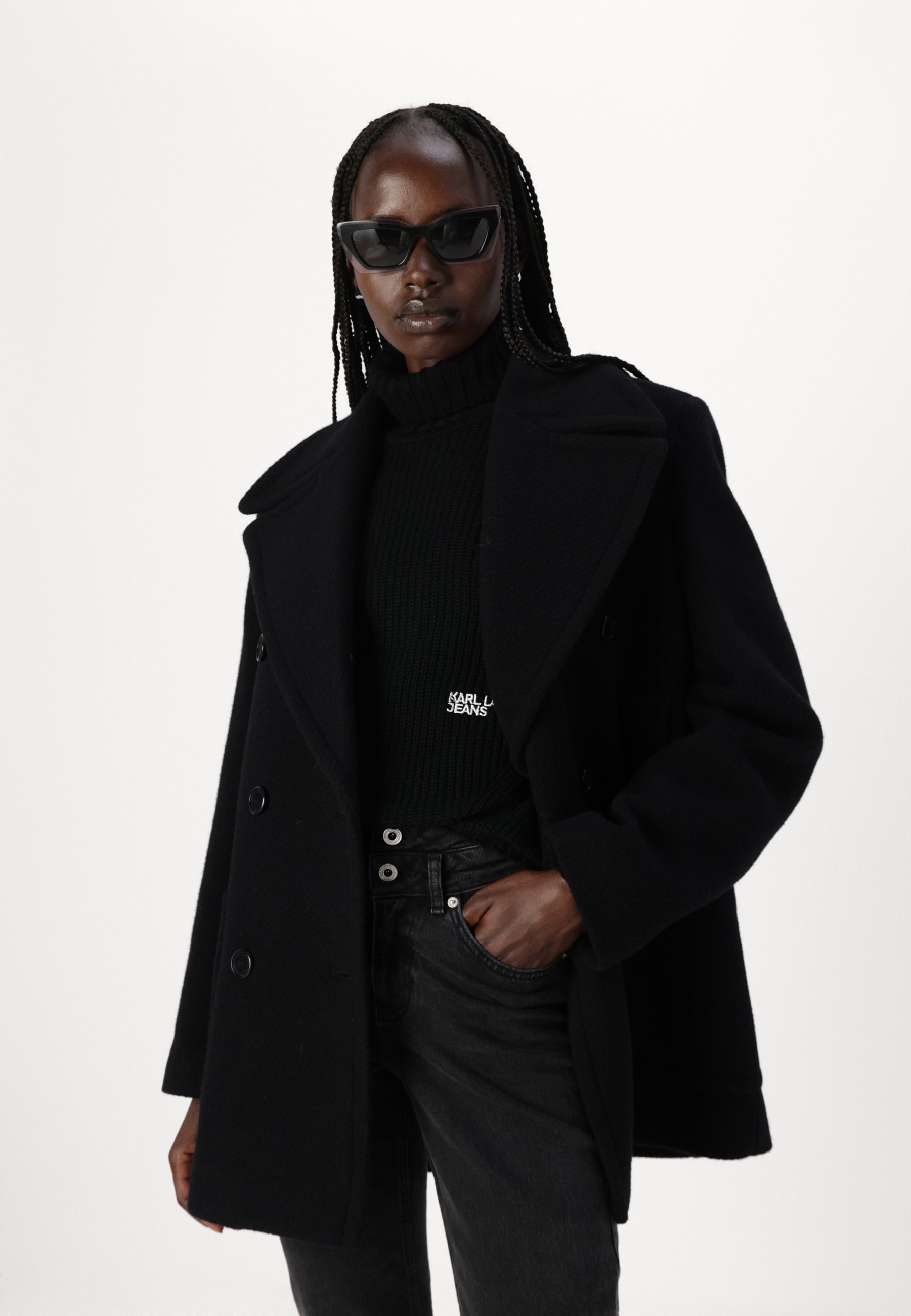 カールラガーフェルド F ウール ピーコート オーバーサイズ ブラック KARL LAGERFELD PEACOAT - Short coat - black - Zalando