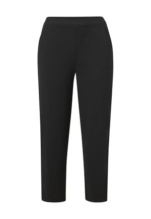 Black high-waist straight-leg trousers with a clean front and ankle-length hem, suitable for formal or professional wear.