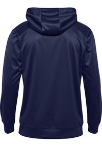 Donkerblauwe hoodie met lange mouwen en een textuurafwerking, voorzien van een grote capuchon en elastische manchetten en zoom voor een comfortabele pasvorm.