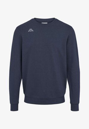 Navy blue long-sleeve crewneck sweatshirt with small white Kappa logo on the upper left chest.