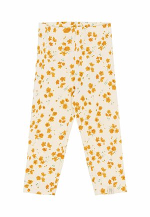 Cvrtnje za noge s cvjetnim uzorkom u krem boji, s razbacanim uzorkom žutih cvjetova i zelenih stabljika; mekani, rastezljivi materijal.
