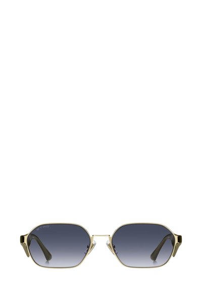 Lunettes de soleil octogonales ton or avec verres gris dégradés, dotées de branches élégantes et d'un design minimaliste.