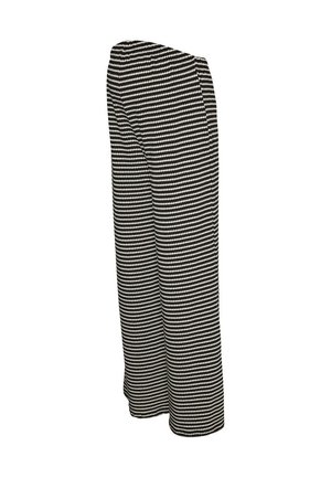 Μαύρο-λευκό μοτίβο σε παντελόνι με φαρδιές παντελόνες από υφή υφάσματος, με ψηλή μέση και άνετη εφαρμογή, σχεδιασμένο για άνεση.