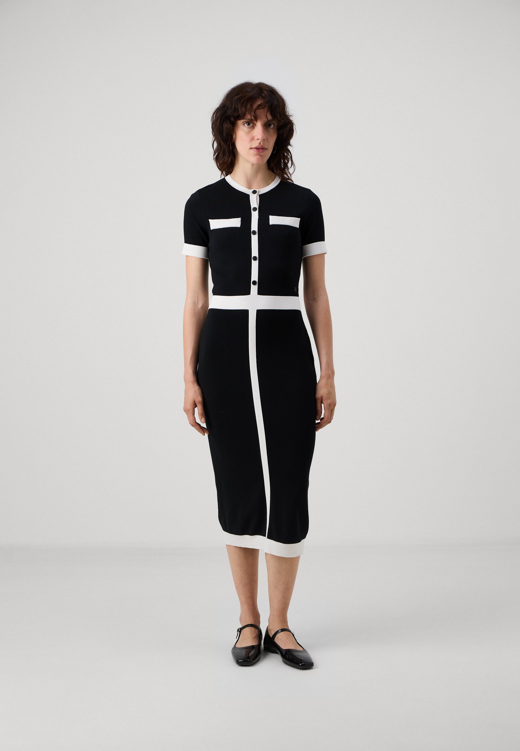 karl lagerfeld dress black and white Karl Lagerfeld Paris Women's Black Abstract Print Faux Wrap Dress NWT main image 1
