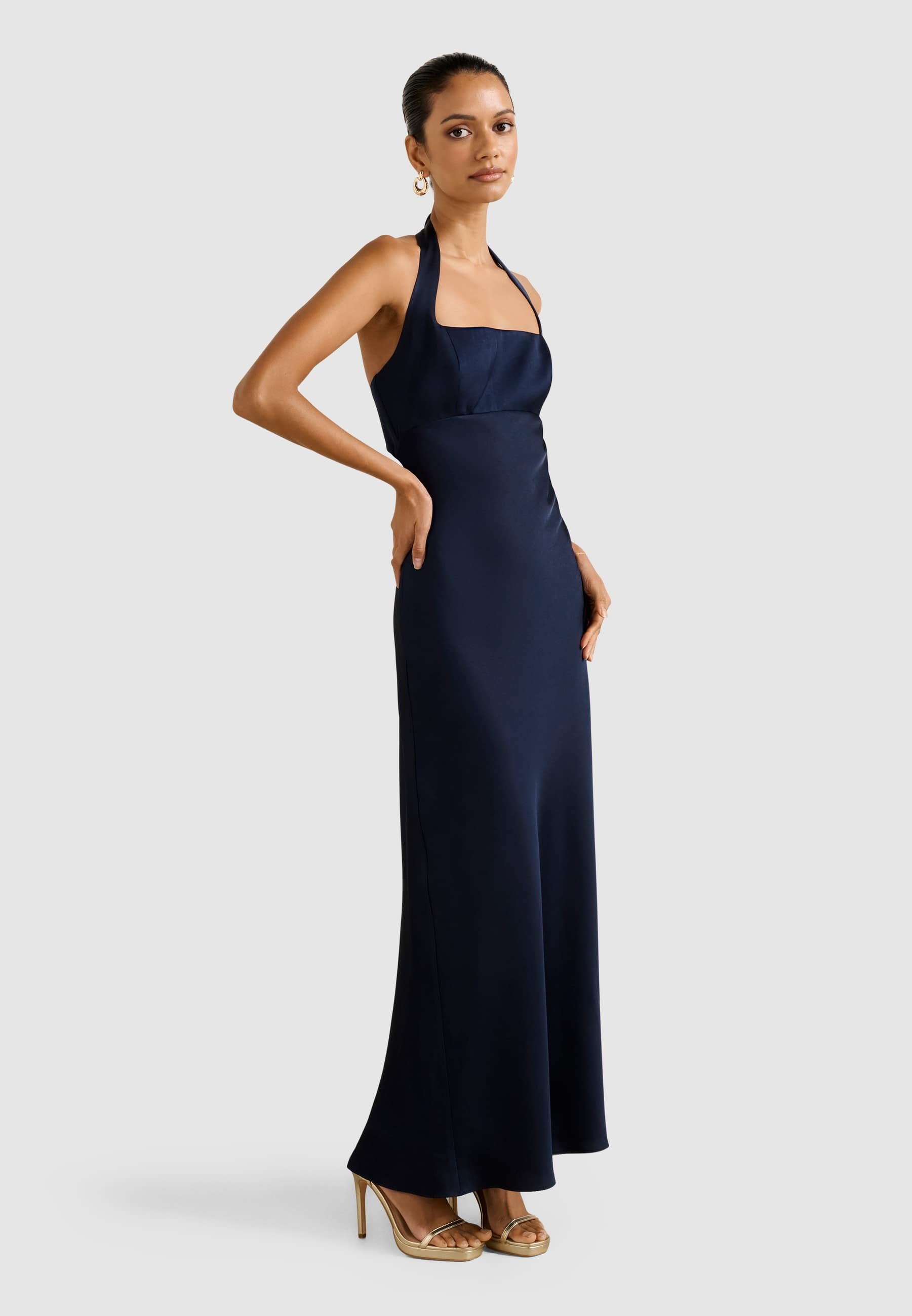 carlyna bridesmaid dresses Dusty Blue Satin V-Neck Dress A-Line Floor-Length Collection:Crinkle Collective - Guava D-match Line silhouette Elegant Red Dresses for