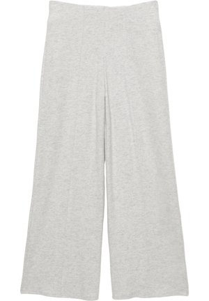 Lysegrå vidde bukser lavet af blødt stof, med høj talje og diskrete sømdetaljer foran.