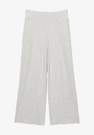 Lysegrå vidde bukser lavet af blødt stof, med høj talje og diskrete sømdetaljer foran.