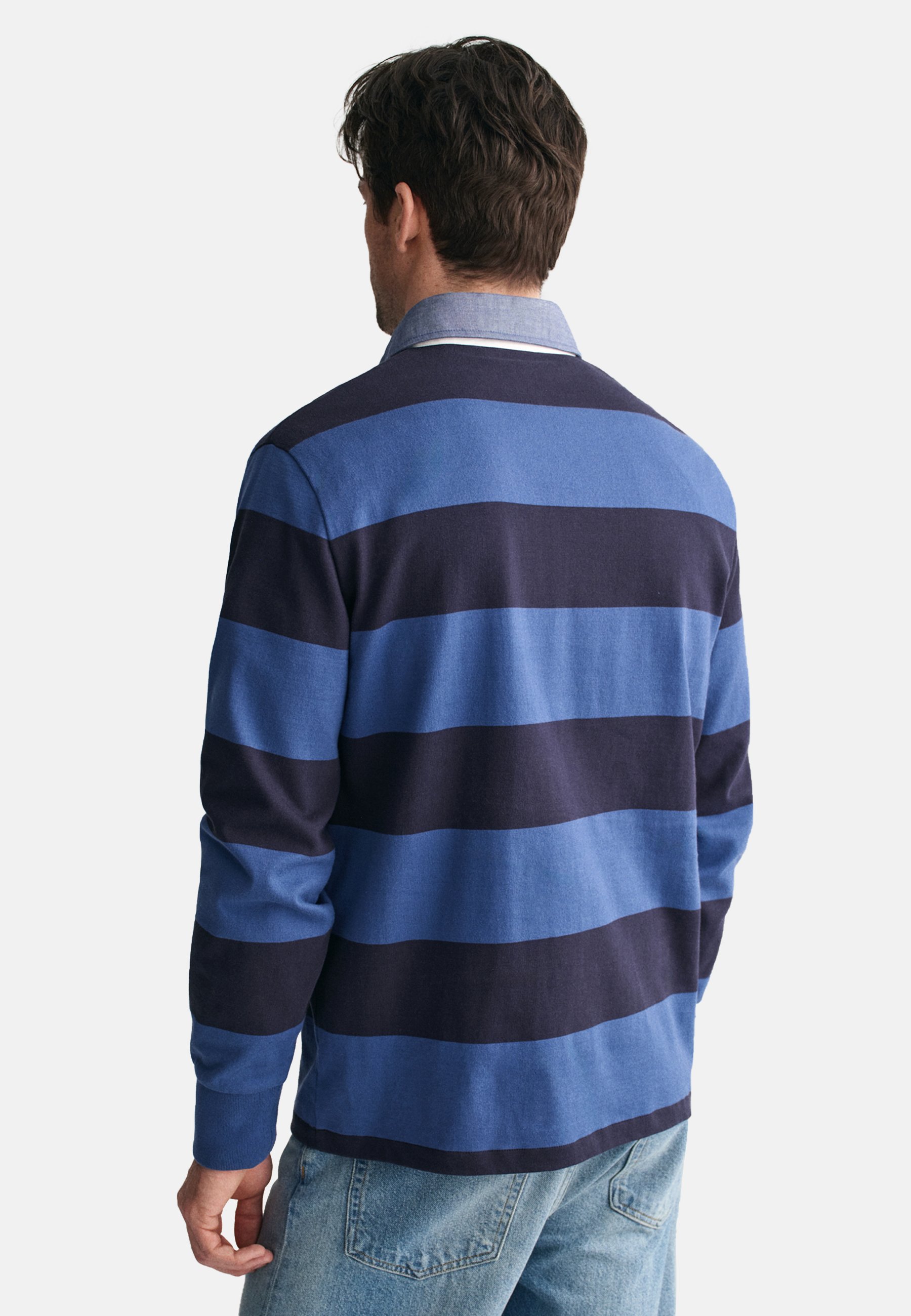 GANT STRIPE HEAVY RUGGER - Long sleeved top - vintage blue