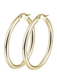 Gouden oorringen met een glad, rond ontwerp en een gepolijste afwerking. Ze hebben een veilige sluiting voor eenvoudig dragen.