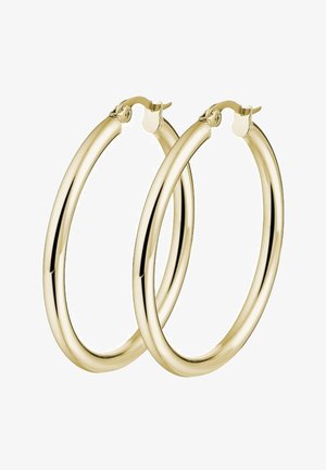 Gouden oorringen met een glad, rond ontwerp en een gepolijste afwerking. Ze hebben een veilige sluiting voor eenvoudig dragen.