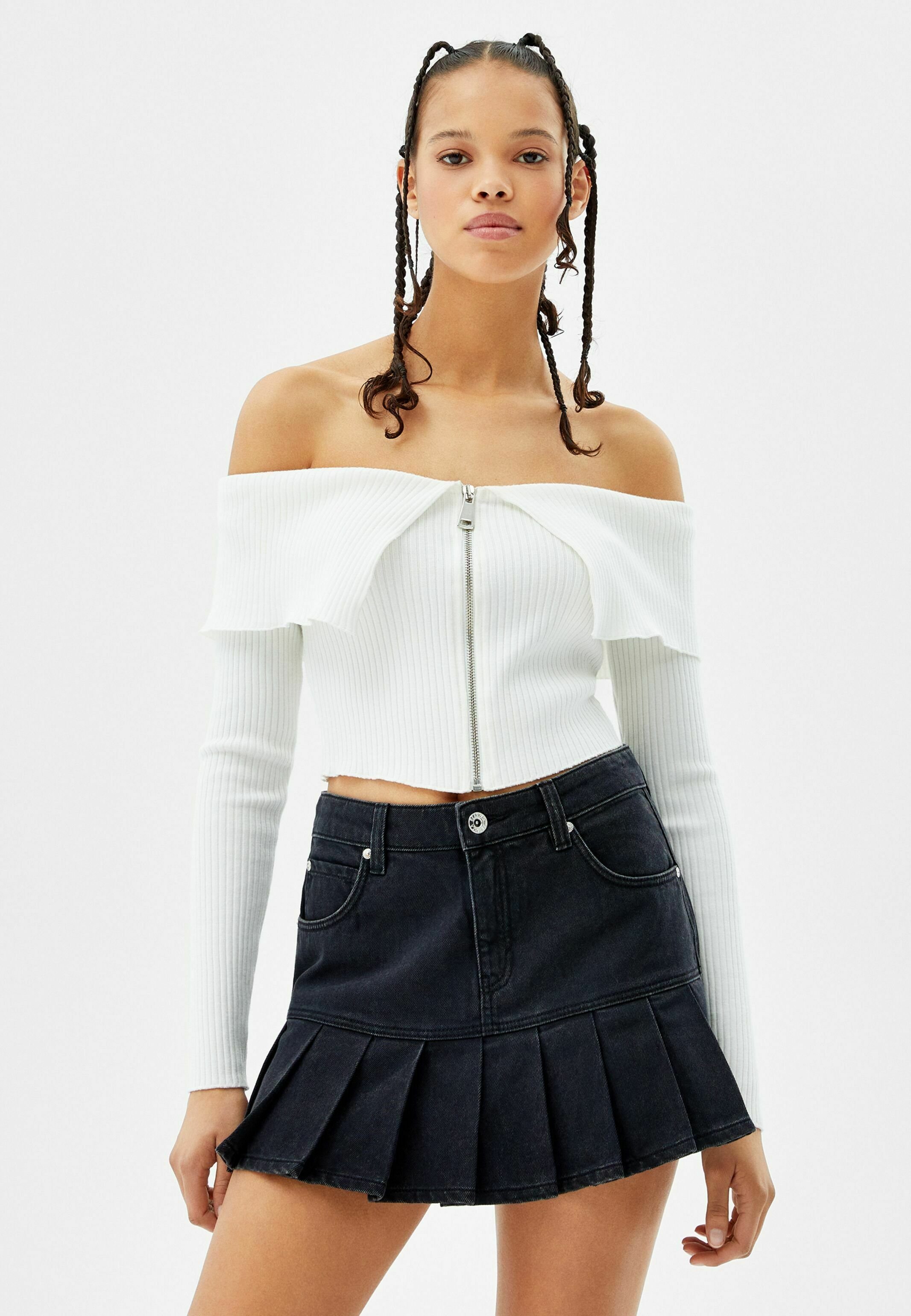 Bershka BOX PLEAT - Gonna a pieghe - mottled black/nero-screziato -  Zalando.it