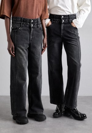 SEAMING DOUBLE WAIST PANTS UNISEX - Straight leg jeans - black