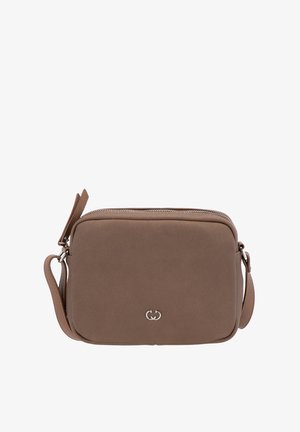 Brown rectangular crossbody bag with adjustable strap, silver zipper, and small silver double-C logo on front center.