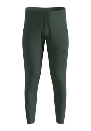 Pantaloni atletici slim-fit verde scuro con vita regolabile e piccolo logo sulla coscia, progettati per l'abbigliamento sportivo.