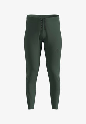 Pantaloni atletici slim-fit verde scuro con vita regolabile e piccolo logo sulla coscia, progettati per l'abbigliamento sportivo.