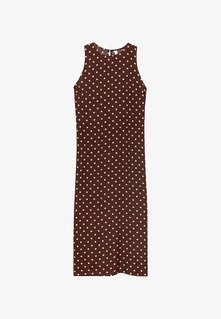 mango polka dot dress brown Polka Dot Sleeveless Midi Dress (Women)