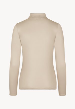 Langsleeve top in lichtbeige, met een staande kraag. Soepele, rekbare stof met een getailleerd ontwerp en zonder zichtbare naden of accenten.