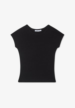 T-shirt nera a maniche corte realizzata in cotone, con un design aderente, scollo tondo e orlo pulito. Nessun motivo o accentuazione visibile. Taglia S.