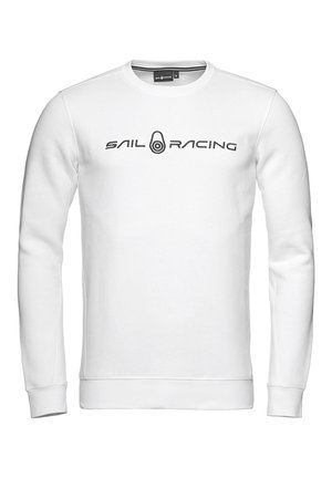 Hvid sweatshirt lavet af bomuld, med lange ærmer, en rund halsudskæring og et sort "SAIL RACING" logo på brystet. Glat tekstur.