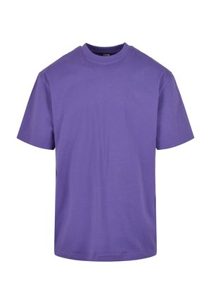 T-shirt violet en coton à manches courtes avec col rond, design uni et coupe régulière, présenté sur fond blanc.