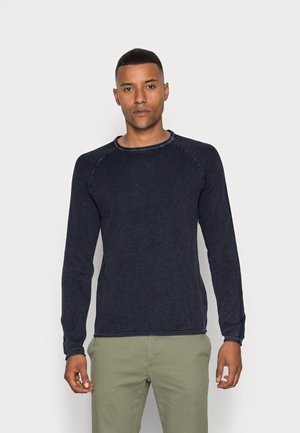 Navy Pullover mit langen Ärmeln aus strukturiertem Stoff und geripptem Halsauschnitt. Mit Raglanärmeln und geradem Saum. Geeignet für die Freizeit.