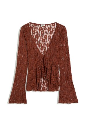 Bershka, LACE RUFFLE JACKET - Blouse - light brown
