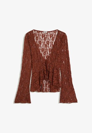 Bershka, LACE RUFFLE JACKET - Blouse - light brown