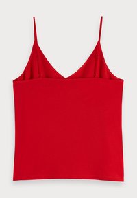Rød ærmeløs cami-top med justerbare tynde stropper og V-udskæring.