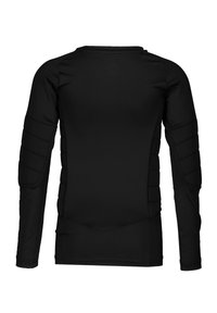 Zwart longsleeve shirt gemaakt van rekbaar materiaal, met gewatteerde accenten op de schouders en zijkanten, en een aansluitend design.