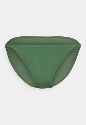 Parte de baixo de biquíni verde feita de um tecido suave com um design minimalista. Apresenta um corte de cintura baixa e bordas sem costura para maior conforto.