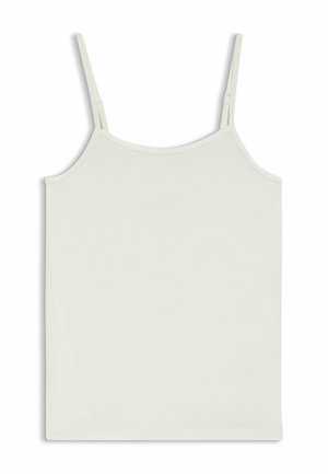 Weißes Spaghettiträger-Camisole mit quadratischem Ausschnitt, glattem Stoff und einfachem, figurbetontem Design.