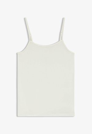 Weißes Spaghettiträger-Camisole mit quadratischem Ausschnitt, glattem Stoff und einfachem, figurbetontem Design.