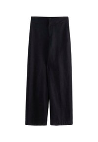 Pantalons larges noirs en tissu léger. Dotés d'une taille plate avec une fermeture éclair à l'avant et de poches, adaptés pour un style décontracté ou formel.