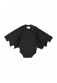 Svart bomullsbody med långa kappa-liknande ärmar, med tryckknappar vid axlarna och i botten för enkel påklädning.