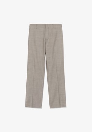 Heledatavalged püksid tekstuurse koega, sirge säärega, diskreetsete küljetaskutega, nööbiga kinnituse ja vööaasa detailidega.