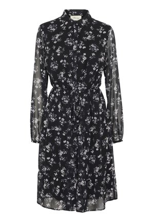 Cream, CRYUNA PRINT WITH BELT - Tričkové šaty - black ditsy flower
