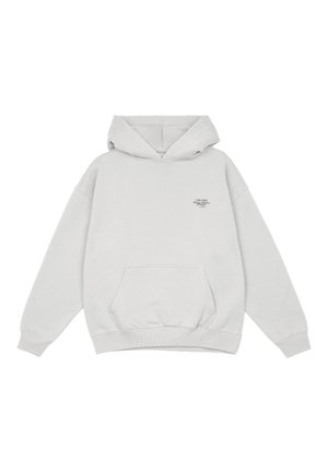 Light gray hoodie made of cotton blend, featuring a front pocket, ribbed cuffs, and a drawstring hood. Small logo detail on the chest.