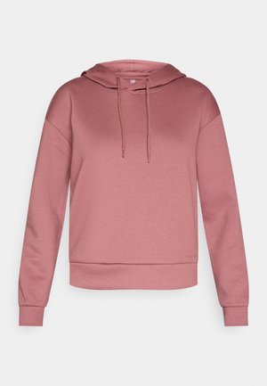 Roze hoodie met een ontspannen pasvorm, trekkoorden, geribbelde manchetten en een zachte textuur, met een effen kleur.